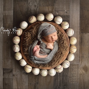 Newborn Digital Backdrop, Vintage Baseball Digital Background, Wooden Bowl