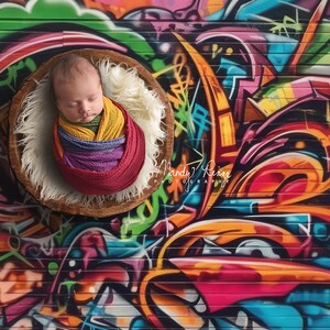 Newborn Digital Backdrop, Urban Graffiti with Wooden Bowl