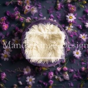 Newborn Digital Backdrop, Purple Floral with Wooden Bowl image 2