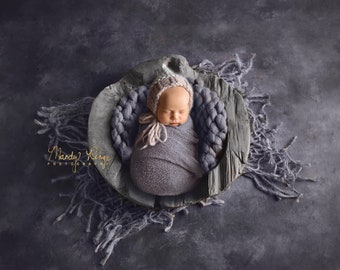 Newborn Digital Backdrop, Neutral Digital Background, Blue Gray Wooden Bowl And Jute