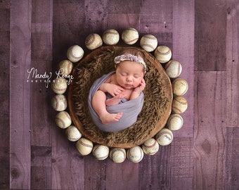 Newborn Digital Backdrop, Vintage Baseball Digital Background, Wooden Bowl