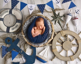 Newborn Digital Backdrop, Nautical Ship Background