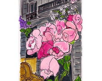 Pink Flowers Apartment Paris card