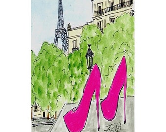 Hot Pink Heels in Paris card