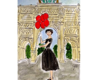 Audrey Red Balloons Paris card