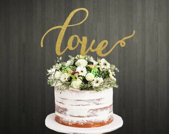 Love Glitter Cake Topper for Wedding, Engagement, Anniversary