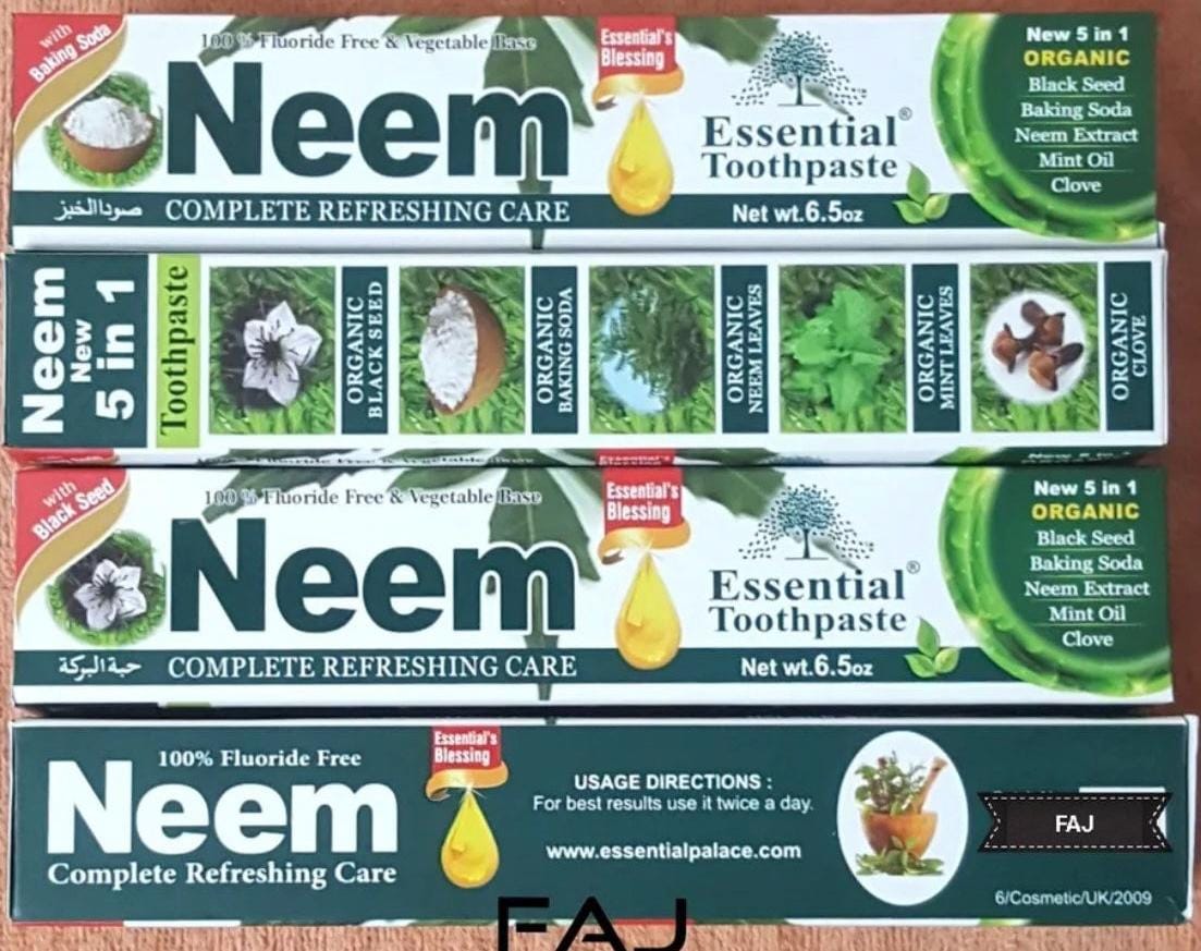 Neem Datun Toothpaste 1-36 Tubes NEEM Toothpaste 5 in 1 Essential Palace 100% Fluoride Free ...