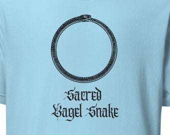 Sacred Bagel Snake Shirt - Black Ouroboros serpent - Funny unisex tee with ancient symbolism and calligraphy