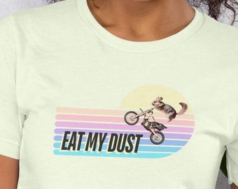 Funny Chinchilla on a Dirt Bike Unisex t-shirt - Retro Style Tee for Chinchilla Lovers or Dirt Bikers - Have Fun in Life!