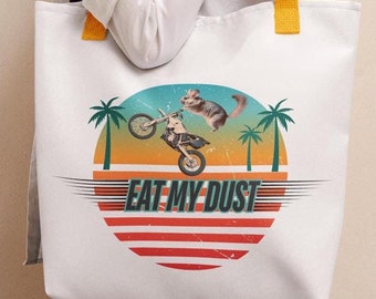 Funny Chinchilla Dirtbiker 'Eat My Dust' Reusable, Washable Tote bag - Eco Friendly Multipurpose Tote Bag for Chinchilla Lovers - Best Gift!