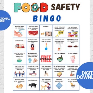 Lebensmittelsicherheits-Bingo, 30 druckbare Bingokarten, Lernspiele, druckbare Lernspiele, druckbare Klassenzimmer, Prüfung der Lebensmittelsicherheit, Klassenspiel