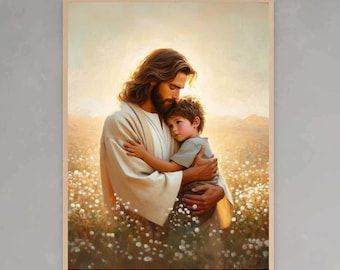 Love of Christ, Christian Art, Jesus Hugging Boy, Jesus Portrait, LDS Art, Bible Painting, Christian Art for Kids, Jesus Picture, Jesus Art