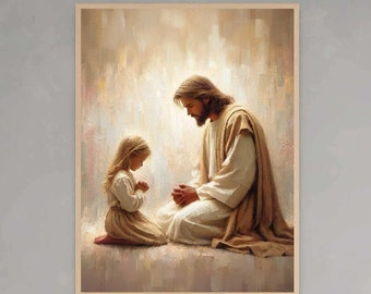 Trust Him, Christian Art, Jesus Praying with Girl, Jesus Wall Art, LDS Art, Bible Art, Jesus with Children, Picture of Jesus, Christian PNG
