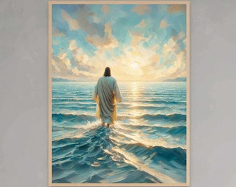 Wunder am Horizont, Christliche Kunst, Jesus geht auf Wasser Kunst, Bild von Christus, LDS Kunst, Bibel Drucke, Jesus Aquarell, Jesus Bild