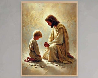 Jesus Prays For You, Christian Painting, Jesus with Boy, Jesus Printable, LDS Painting, Bible Art, Jesus Painting, Jesus Wall Art, Jesus Art
