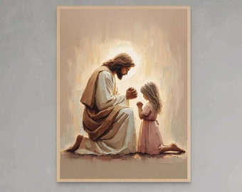 Jesus betet mit Mädchen, christliche Wandkunst, Jesus mit Mädchen, Jesus Drucke, LDS Gemälde, Bibel druckbar, Jesus mit Kindern, Jesus Kunst
