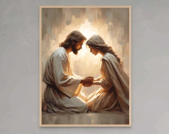 Ihr Retter, christliche Malerei, Jesus und Mädchen, Bild von Christus, HLT Malerei, Bibelkunst, Jesus und Frau, Jesus Drucke, religiöse Drucke