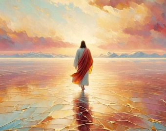 Jesus geht auf dem Wasser Kintsugi, Christliche Malerei, Christliche Wohndekoration, Jesus Drucke, Christliche druckbare Kunst, Bibel Wandkunst
