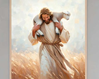 Carry You Home, Christian Painting, Jesus and Lamb, Picture of Christ, LDS Wall Art, Bible Printable, Jesus Saves Lamb, Jesus Printable Art