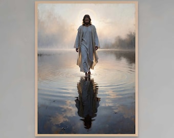 His Calm Waters, Jesus geht auf dem Wasser, christliche Wandkunst, Jesus Kunst, christliche Malerei, Bibelkunst, moderne christliche Kunstdruck