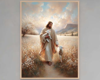 Shepherd's Family | Christian Wall Art | Jesus and the Lamb | Christian Poster | Leave the 99 Art | LDS Art | Jesus Christ | Bible Sketches