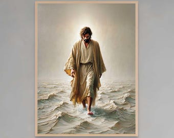 His Walk on Water | Christian Art Prints | Walking on Water Art | Christian Poster | Jesus Walking on Water Art | Bible Art | Jesus PNG