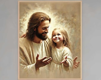 Fröhliche Tage | Christliche Kunst | Kinderzimmer Kinder Kunst | Jesus Drucke | Jesus und Mädchen | Katholische Wandkunst | Jesus Kunst | Christliche druckbare Kunst