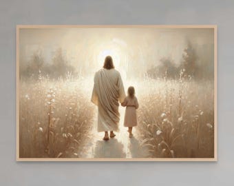 With Christ | Christian Art | Jesus with Children | Christian Poster | Jesus with Girl Art | Bible Prints | Christian Picture | Jesus Prints