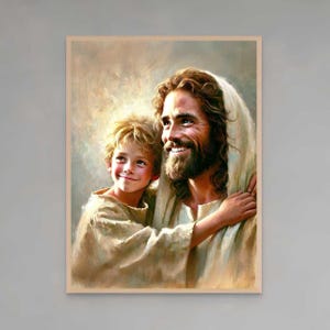 Christian Love | Christian Watercolor | Jesus with Kids | Christ Poster | Jesus and Boy | Catholic Painting | Christian PNG | Jesus Painting