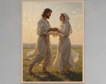 Joy in His Presence, christliche Wandkunst, Jesus tanzt mit Frau, Jesus Kunst, christliches Kunstwerk, Bibelkunst, religiöser Kunstdruck