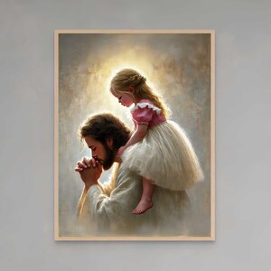 On His Shoulders | Christian Art | Jesus with Girl Art | Christ Poster | Jesus with Children | Bible Art | Jesus Art | Christian Art Prints