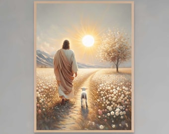 Erste Schritte | Christliche Wandkunst | Der gute Hirte | Jesus Drucke | Jesus verläßt die 99 | Katholische Wandkunst | Jesus PNG | Bibel Skizzen