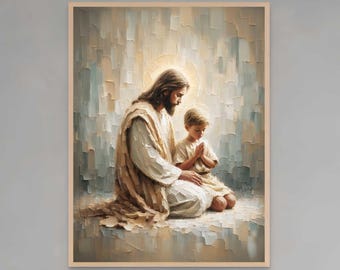 Gebetsstunden | Christliches Aquarell | Jesuskind mit Junge | Jesus druckbare Kunst | Jesus mit Kindern | LDS Kunst | Jesus PNG | Jesus Wandkunst