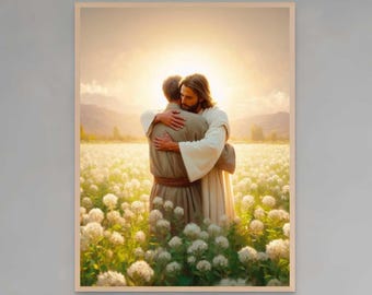 Grüne Weiden, christliche Malerei, Jesus umarmt Mann Kunst, Jesus Drucke, LDS Malerei, Bibelkunst, religiöse Drucke, Jesus Kunst, Jesus Drucke