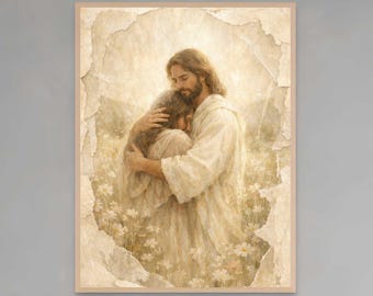 Seine Umarmung, christliche Wandkunst, Jesus umarmt Frau, Jesus Kunstdrucke, Bibelkunst, LDS Kunst, christliches Wohndekor, christlicher druckbarer