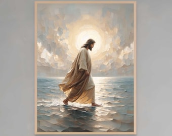Miracle Walk | Christian Art Prints | Jesus Walking on Water Art | Christian Poster | Walking on Water Art | Bible Wall Art | Jesus Painting