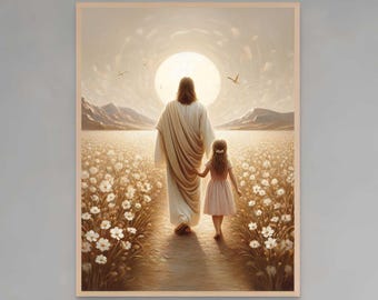 Nature and Love | Christian Art | Jesus with Girl | Christian Prints | Christ with Children | Catholic Art | Jesus Christ | Christ Art