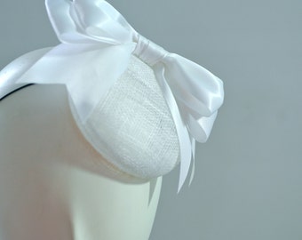 White Bow Cocktail Hat Mini Hat Millinery Fascinator