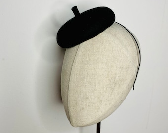 Mini Black French Beret Cocktail Hat 4" Millinery Fascinator