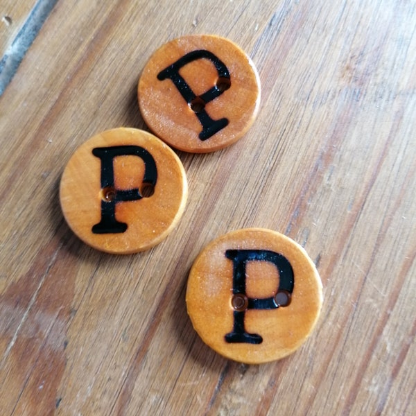 Wooden Letter P Buttons Upper Case Alphabet Capital