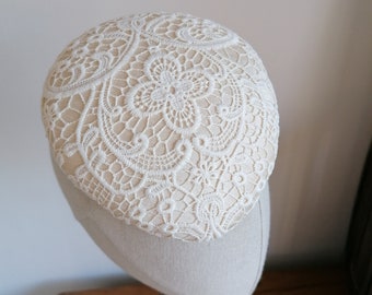 Cream Bridal Lace Cocktail Hat Hand Blocked Slouch Beret Millinery