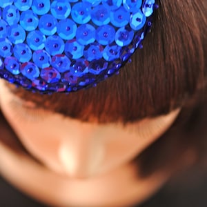 Blue Sequin Cocktail Hat Hand Blocked Fascinator image 1