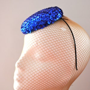 Blue Sequin Cocktail Hat Hand Blocked Fascinator image 5