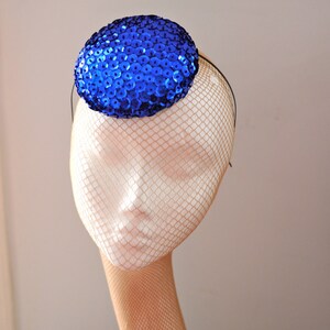 Blue Sequin Cocktail Hat Hand Blocked Fascinator image 4