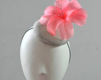 Peach Feather Flower Cocktail Hat Mini Hat Millinery Fascinator