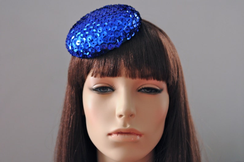 Blue Sequin Cocktail Hat Hand Blocked Fascinator image 2