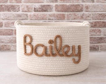 Custom Personalised Rope Toy Basket For Pets - Dog Gift - Cat Gift - Paw Print - Bones - Storage