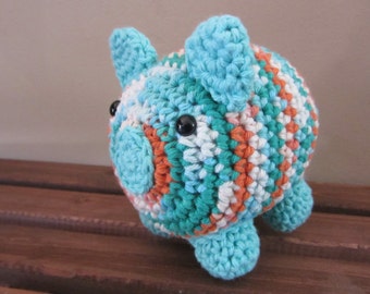 Variegated Robin Egg Blue, Green and Orange Pig, Stuffed Animal- Ready to Ship