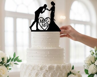 Bride and Groom Wedding Cake Topper, Mr Mrs Ornament, Engagement Cake Toppers, Anniversary Gift, Wedding Decoration, Acrylic Cake Topper