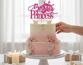 Princess Cake Topper, Happy Birthday Topper, First Birthday Girl, Birthday Cake Topper, Glitter Cake Topper, Birthday Decorations